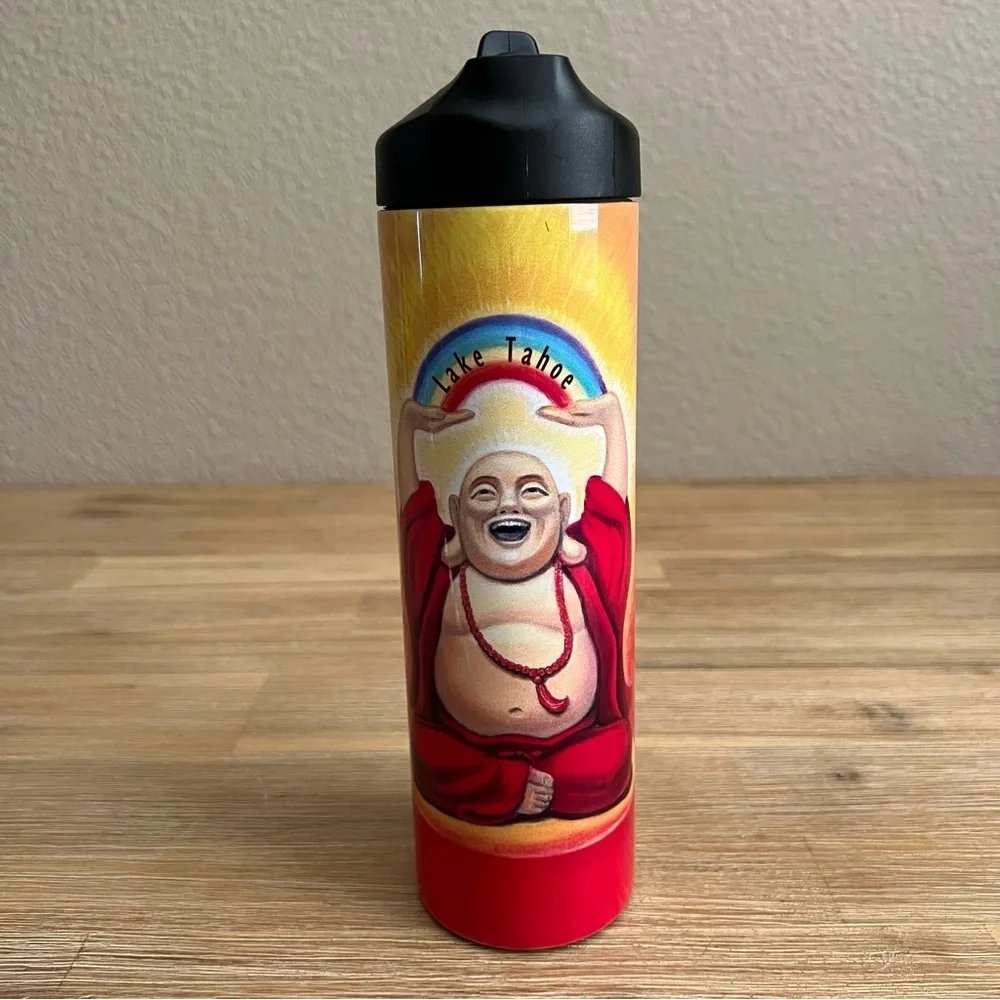 Lake Tahoe Laughing Buddha Travel Tumbler Souvenir – Colorful Design, 16 oz - Picture 2 of 9
